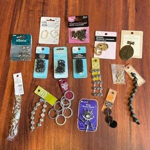 16 pieces Jewelry making supplies, beads, crimps, closures, pendants